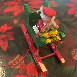 Vintage wooden Santa Clause on the sleigh ornament